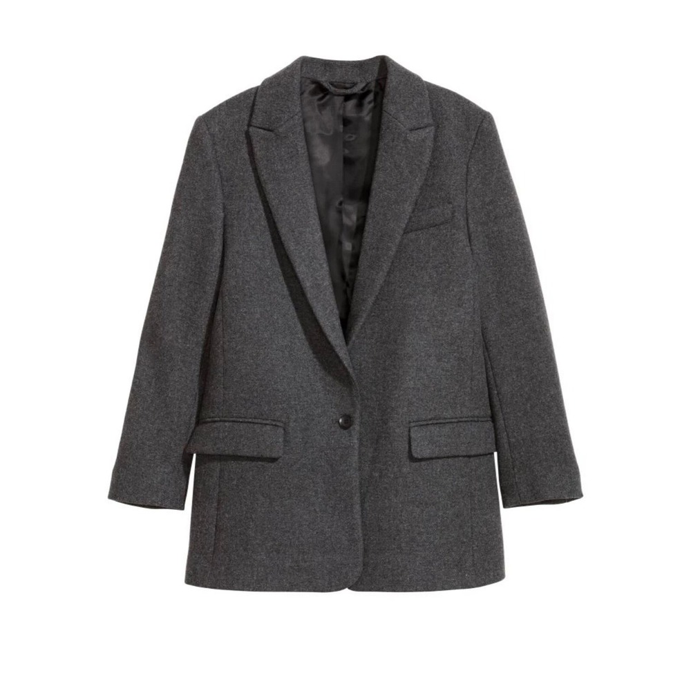 H&M Studio AW 2017 Charcoal Grey Wool Blend Single Button Blazer Jacket US 2